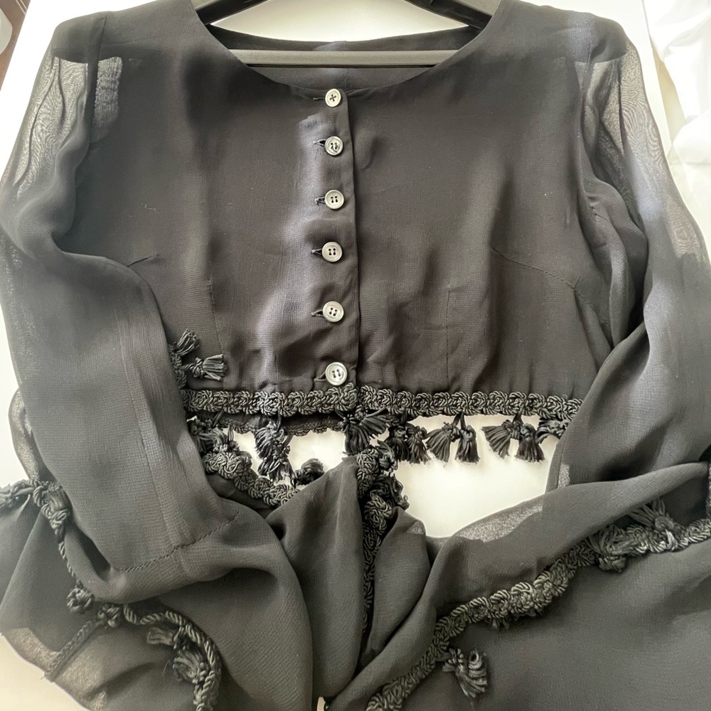 EUC Rare Vintage Dolce & Gabbana Sheer Black Top w/Tassels & Bell Sleeves IT 42 - Picture 10 of 13